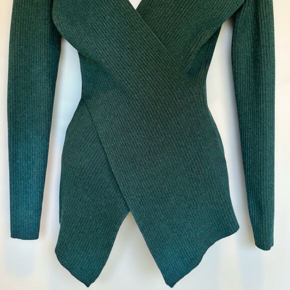 Qualfort Wrap Cardigan Knit Sweater Womens L Green Balletcore Warm Soft Cozy - Picture 5 of 8